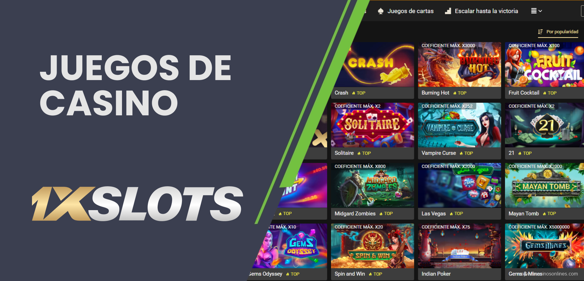 Amplia selección de tragamonedas y juegos en vivo en 1xSlots Argentina